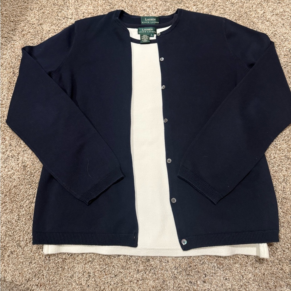 Ralph Lauren Navy Cardigan Sweater w/ SS Tee